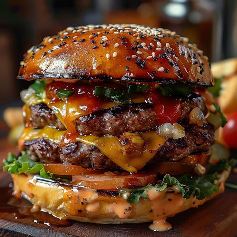 Creatives Cookery Homemade Gourmet Burgers, Slaw Burger Recipes, Easy Beef Burger Recipes, Homemade Bacon Cheeseburgers, Hamburger Sandwich Ideas, Gourmet Burgers Recipes Homemade, Whiskey Burger Recipes, Burger Street Food, Gourmet Beef Burgers