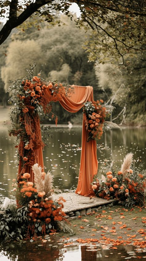 40+ Fall Wedding Ideas That Will Inspire You (Cake, Aisle, Table, Ceremony Decor, And More!) Fall Wedding Altar Decor, Oct Wedding Ideas, Simple Cute Wedding Ideas, Cute Ideas For Wedding, Wedding Autumn Colors, Rustic Autumn Wedding Decorations, Rustic Wedding Aisle Decorations Outdoor, Wedding Ideas For October, Boho October Wedding