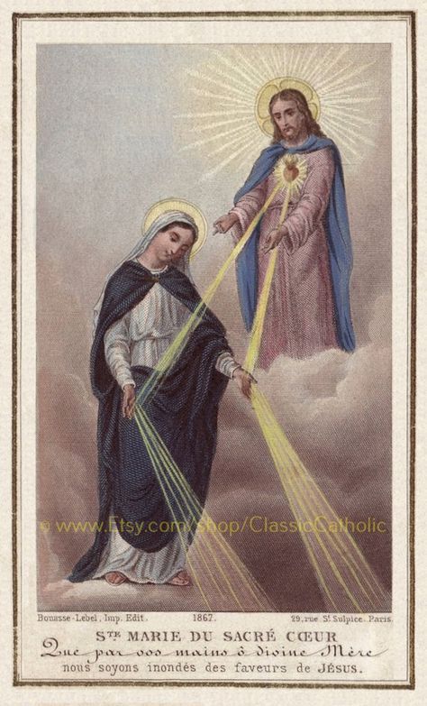 St. Mary of the Sacred Heart – Mediatrix of Grace – 8.5x11" – based on a Vintage Holy Card – Catholi Short Prayer, Vintage Holy Cards, Catholic Decor, Kartu Doa, The Sacred Heart, Art Sacre, Blessed Mother Mary, Sainte Marie, Biblical Art