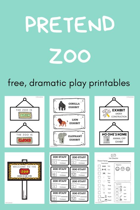 Zoo Dramatic Play Free Printables, Zoo Curriculum Preschool, Zoo Dramatic Play Center, Zookeeper Dramatic Play, Zookeeper Activities Preschool, Zoo Animals Preschool Activities Free, Zoo Theme Preschool Activities Free Printable, Zoo Pretend Play, Zoo Centers Preschool