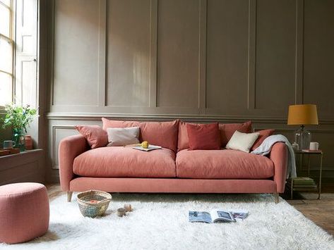 Country Style Sofas, Coral Sofa, Loaf Sofa, Velvet Sofa Living Room, Velvet Corner Sofa, Colourful Living Room Decor, Pink Sofa, Plush Sofa, Best Outdoor Furniture