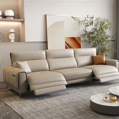 Best Sofa Colors, Luxurious Sofas Modern, Stylish Reclining Sofa, Cream Color Sofa Living Room, High Back Couch, Leather Recliner Couch Living Room, Recliner Sofa Design, Leather Sofa Interior Design, Stressless Furniture Living Rooms