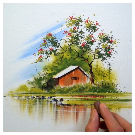 Senary Drawing Aesthetic, Nature Art Painting Oil Pastel, Landscape Painting With Watercolor, Nature Painting Oil Pastel, Easy Oil Painting Landscape, Oil Pastel Drawings Nature, Landscape Oil Paintings Nature Easy, Landscape Simple Drawing, Best Scenery Drawing