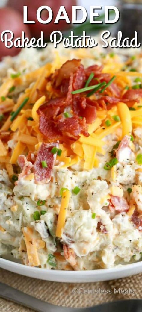 Loaded Baked Potato Salad recipe Salads To Go With Steak, Baked Potato Salad Recipe, Bbq Side Dish Recipes, Loaded Potato Salad, Loaded Baked Potato Salad, Best Potato Salad Recipe, Baked Potato Salad, Bbq Side Dishes, Loaded Baked Potato