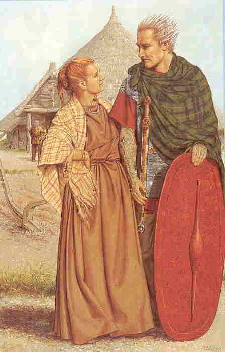 The Celts wore brightly coloured clothes dyed with natural vegetable dyes (plants and berries) The clothes were woven by hand on a vertical loom and then the wool cloth material would be sewn together using a bone or metal needle and wool thread. Celtic Costume, Celtic Clothing, Ancient Ireland, Celtic Warriors, Viking Men, Ancient Celts, Celtic Heritage, Celtic Culture, Celtic Woman