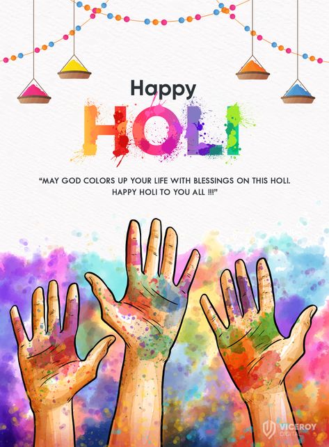 Festival Greetings Posts are widely used over social media platforms to share it with your near and dear ones. Hence, we help you in creating creative and effective social meeting greetings, using your brand logo and your contact in order to help you promote your business #viceroydigital #holi #happyholi #poster #post #socialmedia #festivalposter Holi Social Media Post, Holi Creative, Hues Of Happiness, Holi Greetings, Holi Poster, Holi Images, Holi Wishes, Holi Colors, Ganesh Wallpaper