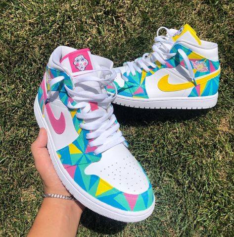 Custom shoes , primary colors ,  color block  , popular album art , art on shoes , colorful shoes , trendy shoes , popular shoes , Air Force 1’s Custom Jordan 1, Jordan 1 Custom, Custom Jordan, All White Sneakers, Custom Sneakers Diy, Boty Nike, Custom Jordans, Custom Shoes Diy, Basket Style