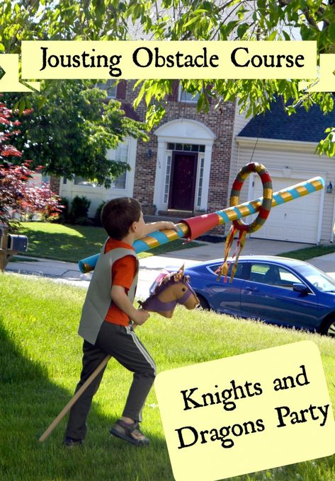 Knights and Dragons Party: Jousting Obstacle Course - One Artsy Mama … Knights And Dragons Party, Knights And Dragons, Knight Birthday Party, Castle Party, Medieval Games, Dragon Birthday Parties, Knight Party, Medieval Party, Dragon Birthday