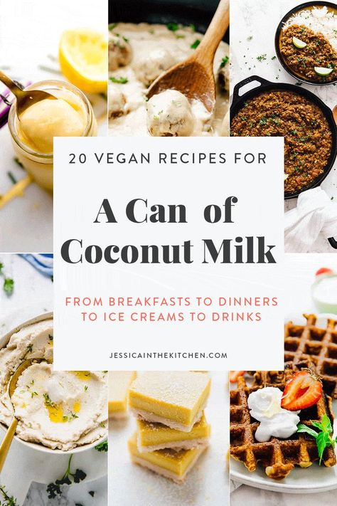 Have a can of coconut milk and don't know what to do with it? Here are 20 Easy Vegan Recipes that Use a Can of Coconut Milk! They range from breakfast to dinners to ice creams to drinks! Recipes Using Coconut, Recipes Using Coconut Milk, Coconut Milk Dessert, Milk Dessert, Coconut Milk Recipes, Keto Foods, Coconut Recipes, Ice Creams, Milk Recipes