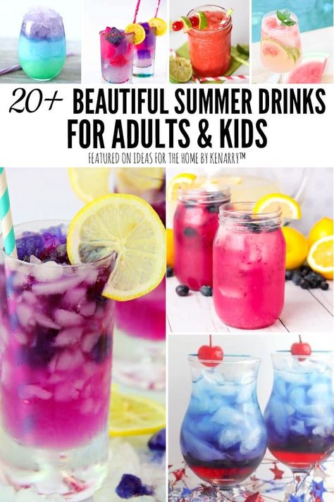 When you need an easy refreshing drink, try one of these sweet summer drinks and nonalcoholic mocktail recipes. They are pretty enough for parties too! #kenarry #ideasforthehome Easy Refreshing Drinks, Drinks Nonalcoholic Easy, Summer Drinks Kids, Recipes For A Party, Summer Drinks Nonalcoholic, Easy Summer Drinks, Kid Friendly Drinks, Fun Summer Drinks, Alcohol Free Drinks