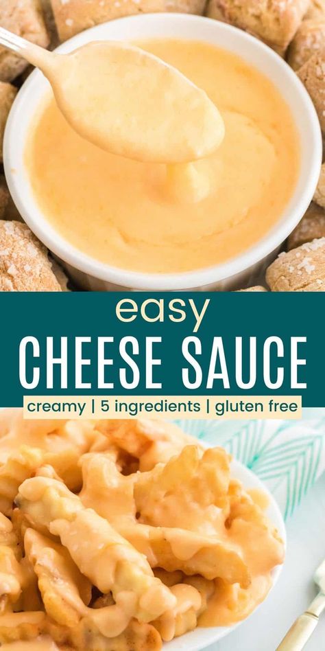 Gluten-Free Cheese Sauce - so creamy and full of cheddar cheese flavor, this quick and easy homemade cheese sauce is made for dipping and pouring over fries, veggies, baked potatoes, nachos, and just about everything. Gluten Free Cheese Sauce, Gluten Free Nachos, Easy Homemade Cheese, Cheddar Cheese Dip, Homemade Nacho Cheese Sauce, Best Sauce Recipe, How To Make Cheese Sauce, Almond Milk Cheese, Baked Potato Bar