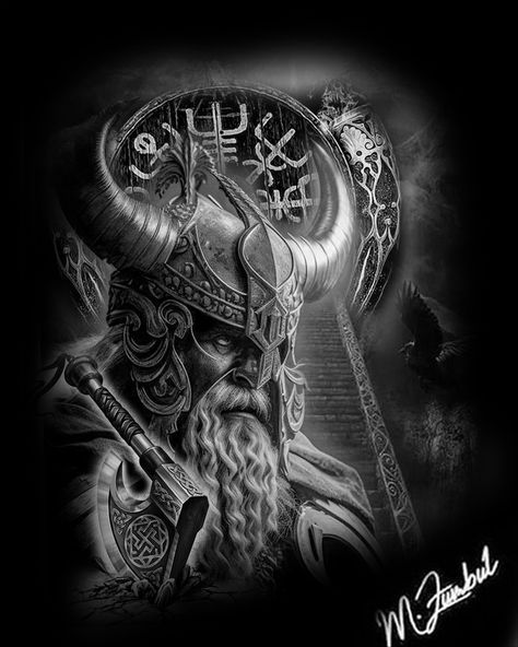 Odin Tattoo Design Norse Mythology, Odin Tattoo Design, Odin Art, Valhalla Tattoo, Odin Tattoo, Thor Tattoo, Odin And Thor, Valkyrie Tattoo, Viking Raven