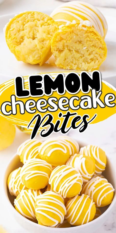 Pie, Easy Truffles No Bake, Lemon Candy Recipe, Mini Lemon Cheesecake, Lemon Cheesecake Bites, Cake Mix Cream Cheese, Lemon Bites, Desserts For Two, Desserts Lemon