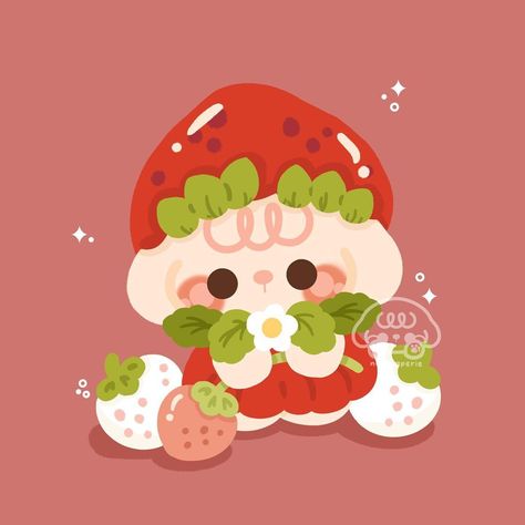 Kawaii, Strawberry Anime Pfp, Strawberry Art Cute, Strawberry Pfps, Cute Strawberry Drawing, Pink Aesthetic Strawberry, Pretty Strawberries, Strawberry Pfp, Strawberry Anime