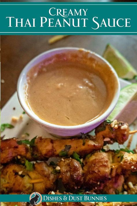 Give your meals an extra kick of flavor with this easy-to-make Thai Creamy Peanut Sauce! It's perfect for dipping, drizzling, or marinating – making it a must-have for anyone who loves adding some extra excitement to their favorite dishes. Plus, its creamy texture and delicious taste make it an unforgettable addition! Canapés, Thai Peanut Stir Fry Sauce, Thai Peanut Butter Sauce, Chicken Saute With Peanut Sauce, Easy Peanut Dipping Sauce, Peanut Butter Thia Sauce, Chicken And Peanut Sauce, Creamy Peanut Sauce, Authentic Thai Peanut Sauce