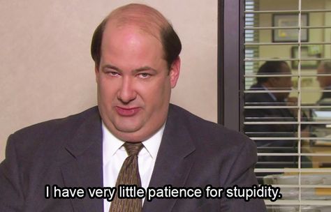 I have very little patience for stupidity. Quotes From The Office, Kevin The Office, The Office Quotes, Kevin Malone, Best Of The Office, Office Quotes Funny, Senior Quotes Funny, Office Jokes, The Office Show