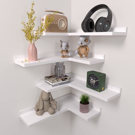 White Corner Shelf, L Shaped Bathroom, Corner Floating Shelves, Shelf For Bedroom, Wood Corner Shelves, Bedroom Reading Nooks, House Cleaner, Kitchen Floating Shelves, Shelves For Wall