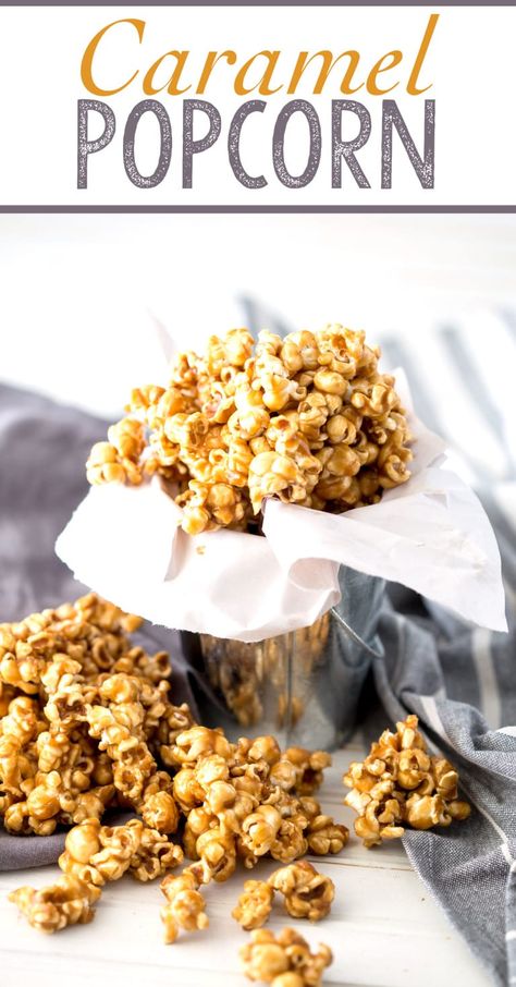 caramel popcorn that is made on the stove top and is so delicious Homemade Caramel Corn Recipe, Holiday Desert Recipes, Caramel Corn Recipe, Homemade Caramel Corn, Completely Delicious, Kid Friendly Dessert, Honey Baked Ham, Corn Recipe, Baking With Honey