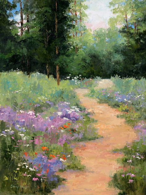 flowers in the meadow, original painting, oil painting of flowers and meadows, trees and flowers, sheryl knight fine art, fine art oil paintings View Art Painting, Google Sign, Oil Painting Of Flowers, Flower Painting Ideas, Wildflower Watercolor, Painting Gifts, Painting Of Flowers, Paint Inspo, Flowers Landscape