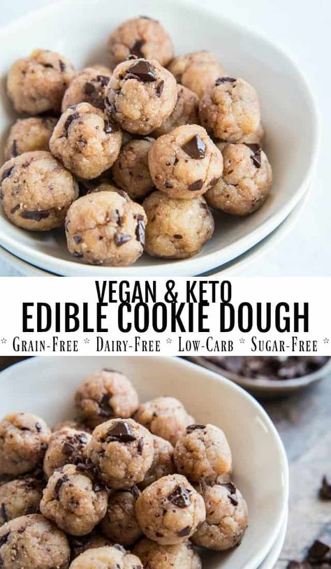 Keto Edible Cookie Dough, Cookie Dough Vegan, Low Carb Cookie Dough, Dairy Free Keto Recipes, Dairy Free Low Carb, Vegan Keto Recipes, Keto Vegan, Healthy Vegan Snacks, Edible Cookies