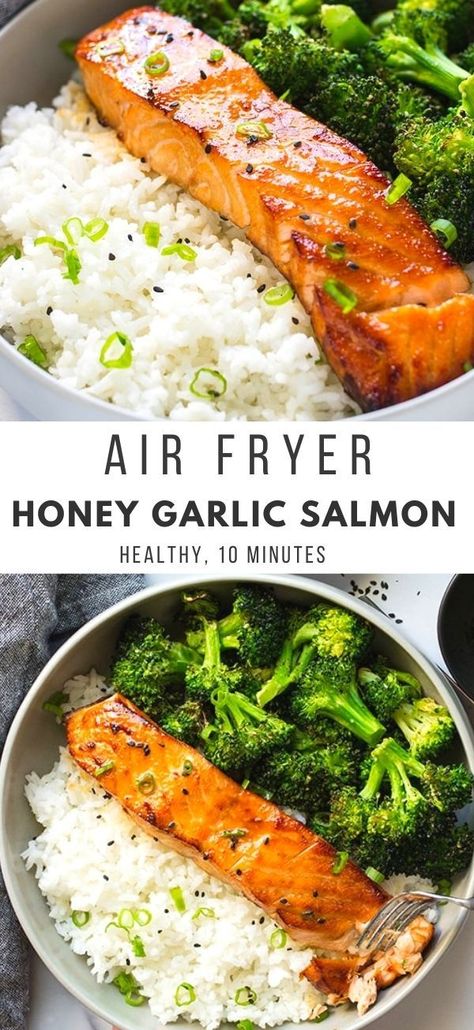 Honey Garlic Salmon, Garlic Salmon, Air Fyer Recipes, Air Frier Recipes, Easy Healthy Meal Prep, Air Fryer Dinner Recipes, Air Fryer Recipes Easy, Air Fryer Recipes Healthy, Lost 100 Pounds