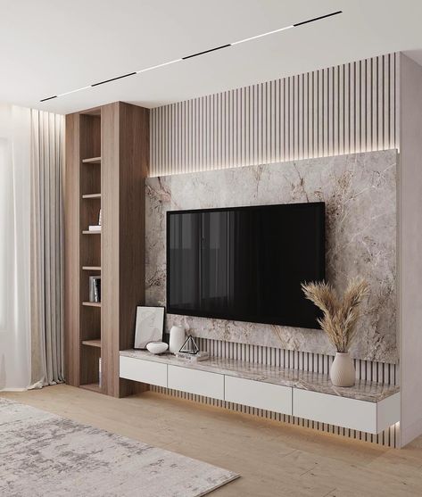 Ruang Tv Modern, Tv On The Wall, Ruang Tv, Design Ložnic, Modern Tv Unit Designs, Home Hall Design, French Modern, Latest Living Room Designs, Modern Tv Units