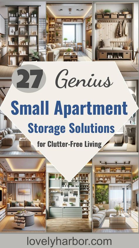 27 Small Apartment Storage Ideas Wall Storage Apartment, Organisation, Diy Small Bedroom Ideas Space Saving, Hidden Storage Ideas For Small Spaces, Small Apartment Storage Ideas, Small Apartment Storage Solutions, Small Apartment Ideas Space Saving, Apartment Storage Hacks, Small Living Room Storage