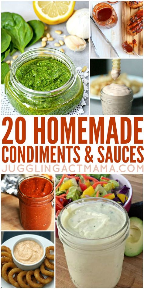 We’ve got more than 20 Homemade Condiments and Sauces perfect for making this summer – they make great gifts, too! Summer just wouldn’t be summer without barbecues, fresh veggies and all the… More Resep Burger, Homemade Dry Mixes, Homemade Sauces, Homemade Sauce Recipes, Homemade Pantry, Diy Spices, Homemade Condiments, Condiment Recipes, Marinade Sauce