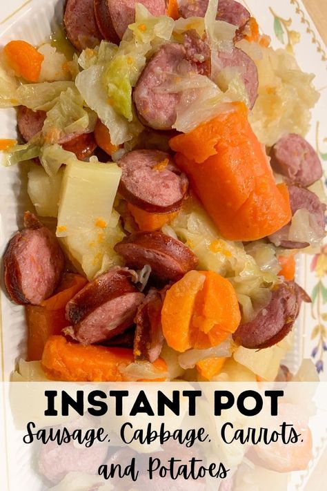 This Instant Pot Sausage, Cabbage, Carrots, and Potatoes recipe is simple and easy home cooking that screams comfort! It is one of those Instant Pot meals that requires hardly any work. All you do is add the ingredients and let the pot do all the work for you! Instant Pot Kielbasa, Cabbage Carrots And Potatoes, Beef Kielbasa, Pressure Cooker Cabbage, Kielbasa Cabbage, Cabbage And Smoked Sausage, Instant Pot Sausage, Sausage Cabbage, Keilbasa Recipes