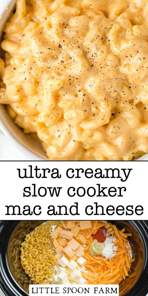 Mac and cheese is made right in your slow cooker for an ultra creamy and totally satisfying pasta dish! It's an easy side dish recipe to make for holidays, family gatherings, potlucks and BBQs. Crock Pot Mac, Slow Cooker Pasta Recipes, Crockpot Mac And Cheese, Crock Pot Food, Slow Cooker Pasta, Scooby Snacks, Thanksgiving Menu Ideas, Easy Side Dish, Mac And Cheese Homemade