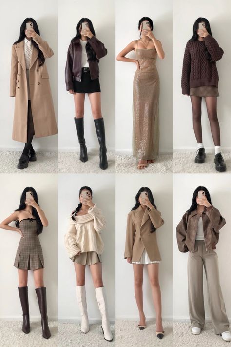 Neutral outfits, style inspo, ootd, fashion inspiration, outfit ideas, blazer, trousers, leather jacket, wool coat, fitswithval, knit chunky sweater, everyday looks Neutral Outfit Women, Brown Blazers For Women Outfits, Leather Jacket On Dress, Classy Beige Outfits, Classy Chic Outfits Winter, Outfits With Beige Trousers, Interior Design Outfit Style, Daily Classy Outfit, Aesthetic Neutral Outfits