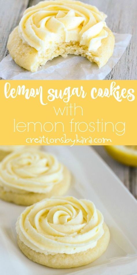 Simply scrumptious Lemon Sugar Cookie Recipe-topped with fresh lemon frosting, these lemon sugar cookies are heavenly! A perfect sugar cookie for lemon lovers. #lemoncookies #lemonsugarcookies #lemonfrosting #lemondessert #lemonrecipe #creationsbykara Lemon Zest Sugar Cookies, Glazed Lemon Drop Cookies, Lemon Icing Cookies, Ham And Goodys Lemon Cookies Recipe, Dessert Recipes To Share, Lemon Cookies With Icing, Lemon Lime Dessert Recipes, One Lemon Recipe, Crumble Lemon Cookie