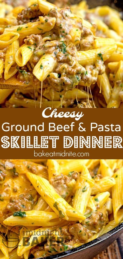 Ground Beef Skillet Dinner, Ground Beef Skillet, Pasta Simple, Beef Skillet, Cheesy Ground Beef, Pasta Skillet, Resep Pasta, Ground Beef Pasta, Pasta Alfredo