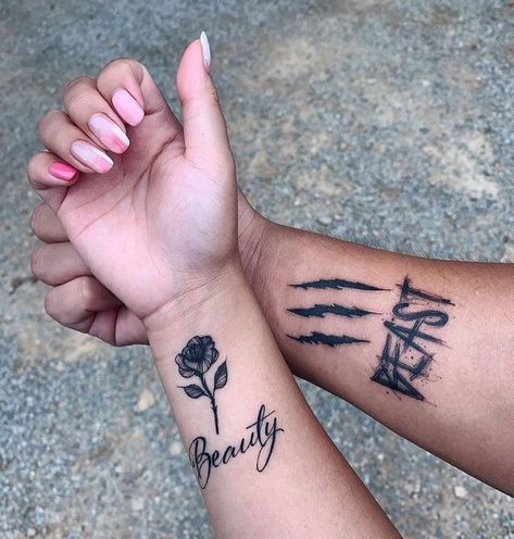 Matching Tattoo Ideas, Bestfriend Tattoos, Him And Her Tattoos, Beauty And The Beast Tattoo, Cute Matching Tattoos, Best Couple Tattoos, Small Matching Tattoos, Tattoo For Boyfriend, Couple Matching Tattoo