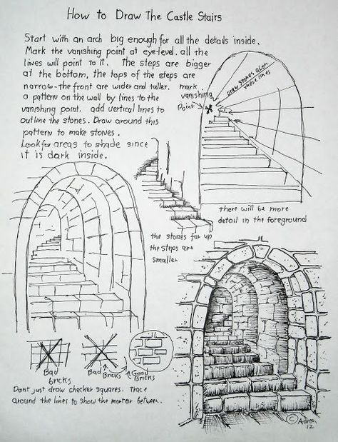 Doorway Drawing Sketch, Staircase Drawing Easy, Brick Drawing Sketch, How To Draw Water Ripples, Forced Perspective Drawing, How To Draw Characters Step By Step, Doorway Drawing, Building Line Drawing, Perspective Animation