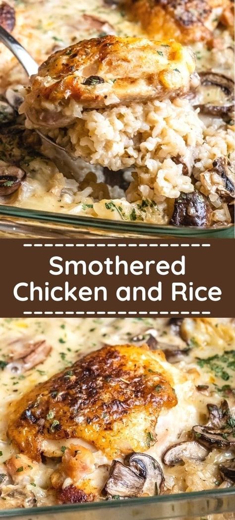 Smothered Chicken And Rice, Smothered Chicken Recipes, Smothered Chicken, Dinner Recipes For Family, Chicken And Rice, Lost 100 Pounds, Chicken Dishes Recipes, Baked Chicken Recipes, Chicken Thigh Recipes