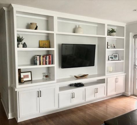 Modern Bookcase With Cabinet TV Unit Bespoke Affordable MDF - Etsy UK Built In Window Seat, Built In Entertainment Center, Built In Shelves Living Room, Living Room Built Ins, Living Room Wall Units, Tv Cabinet Design, Muebles Living, Bookcase Wall, Living Room Entertainment