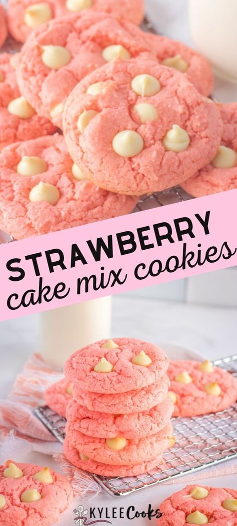 Cake Mix Strawberry Cookies, Munchie Food, Strawberry Cookie Recipe, Strawberry Cake Mix Recipes, Strawberry Cake Cookies, Special Deserts, Cake Box Cookies, Baking Guide, Strawberry Cake Mix Cookies