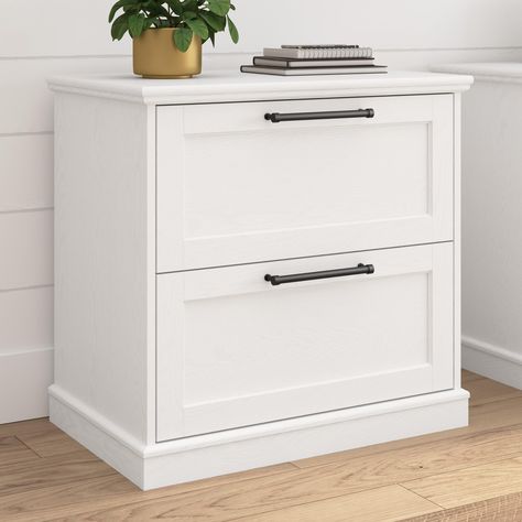 PRICES MAY VARY. MODERN FARMHOUSE STYLE: The Westbrook Collection’s long matte black handles, and shaker-style drawer fronts reflect the best elements of modern and farmhouse styling. This filing cabinet suits a variety of home decor styles. SPACIOUS DRAWERS: Keep important documents and household items organized and easily accessible. The lateral filing cabinet accommodates letter, legal, and A4-size paperwork in two drawers that open on smooth full-extension ball bearing slides. DURABLE SURFAC Filing Cabinets Office, Accent Cabinet Living Room, Small Printer, Filing Cabinet Storage, 2 Drawer File Cabinet, Office File Cabinets, Entryway Cabinet, Office Storage Cabinets, Printer Stand