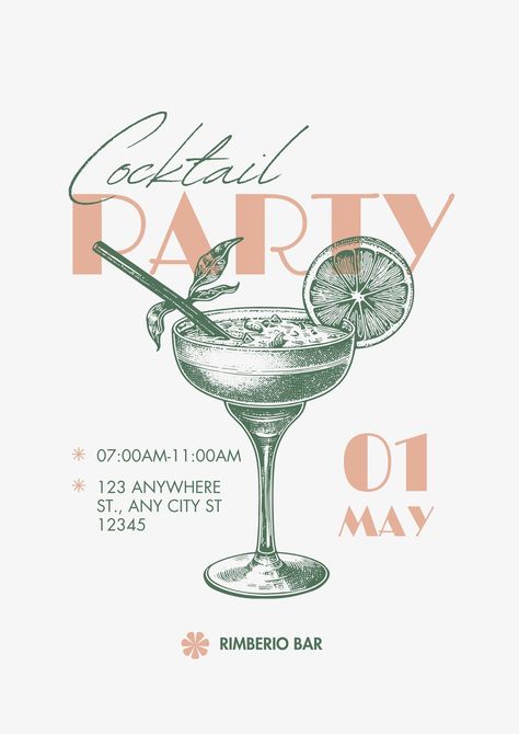 Templates Party Graphic Design Poster, 25 Birthday Invitations, Cocktail Birthday Party Ideas, Cocktail Party Invite Template, Birthday Invite Ideas, Cocktail Party Poster, Minimalist Design Graphic, Cocktail Party Flyer, Cocktails Invitation