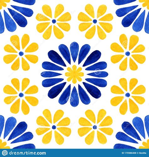 Crochet Canvas, Portuguese Pottery, Tile Decoration, Removable Tile, Floor Vinyl, Tile Artwork, Flowers Artwork, Blue And Yellow Flowers, Yellow Tile