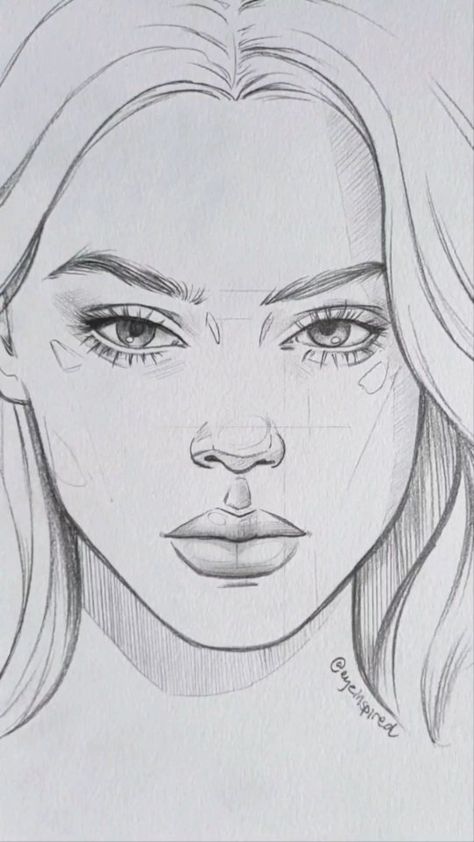 Art Sketches Faces How To Draw, Drawing Ideas Human Face, Fashion Illustration Eyes, Faces Drawing Sketches, Face Outline Drawing Sketch, Human Portrait Sketch, Face Sketch Female, Female Face Drawing Sketches, Female Face Reference Drawing