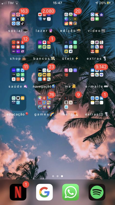 #iphone #wallpaper #tela #inspiracao #organizacao #pastas #app App Organization, Organize Phone Apps, Tela Iphone, Ios App Iphone, Iphone Wallpaper Video, Iphone Home Screen Layout, Iphone Wallpaper Sky, Cute Galaxy Wallpaper, Phone Inspiration