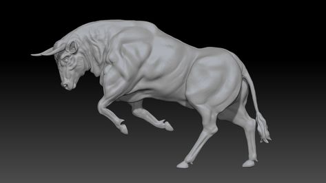 ArtStation - Bull sculpture, Lise Custers Digital Sculpting, Croquis, Fimo, Bull Pictures, Bull Sculpture, Side Portrait, Dynamic Pose, Shiva Tattoo Design, Bull Tattoos