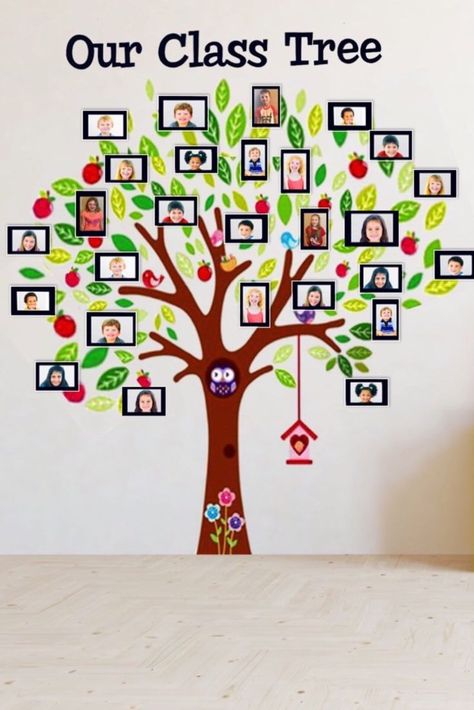 Fun classroom décor idea for elementary, preschool, kindergarten or daycare. Makes a great back to school decoration. Place pictures of your students in the frames to create a class tree to decorate your class. First Week Of School Activities, Class Tree, Decoration Creche, Kindergarten Classroom Decor, Diy Classroom Decorations, Preschool Classroom Decor, First Week Of School, Aktivitas Montessori, Diy Classroom