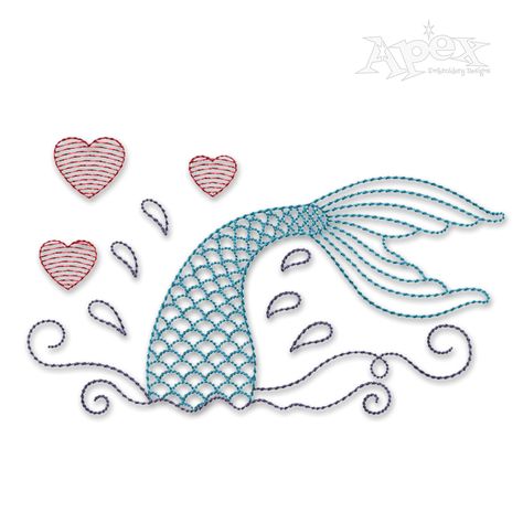 Splashing Mermaid Tail Sketch Embroidery Design Mermaid Tail Sketch, Mermaid Embroidery Patterns, Tail Sketch, Seashells Embroidery Designs, Mermaid Embroidery Designs, Towel Embroidery Designs, Mermaid Embroidery, Sketch Embroidery, Redwork Patterns