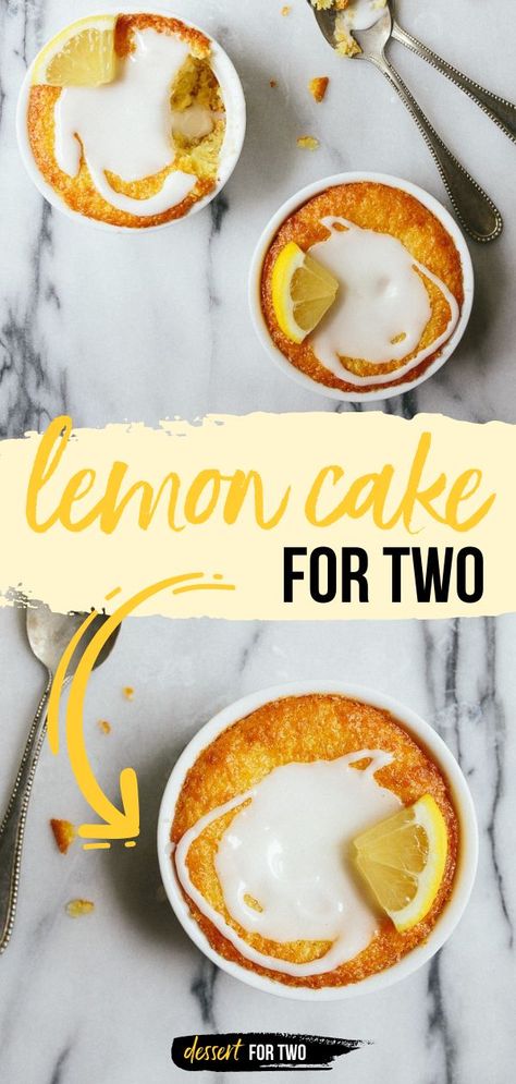 Lemon Cake for Two, summer desserts, small cake recipes Ramekin Lemon Cake, Essen, Recipes In Ramekins, One Portion Dessert, Ramican Recipes, Ramekin Recipes Dessert, Ramekins Dessert, Ramkin Recipes, Ramikin Recipes