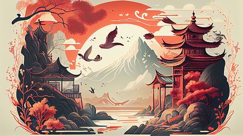 mountains and rivers,ancient architecture,old chinese building,traditional building,houses,ancient chinese architecture,chinese architecture,palace,gate tower,red,ancient,china,red walls,illustration,history,building,vintage,chinese style,midjourney Ancient Architecture, Alicante, Walls Illustration, Chinese Building, Building Background, Style Background, Architecture Old, Background Image, Chinese Style