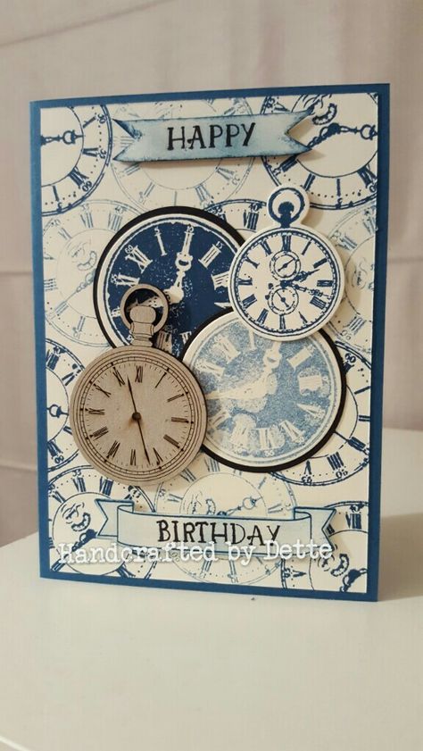 Steampunk Birthday Cards, Male Birthday Card Ideas, Steampunk Cards Ideas, Steampunk Cards, Clock Card, Cards For Men, Cards Masculine, Happy Birthday Cards Printable, Male Birthday