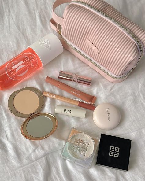 Essentials 🤎🍫 @rarebeauty @givenchybeauty @iliabeauty @wander_beauty @charlottetilbury @soldejaneiro @yslbeauty @clarinsusa Makeup • beauty essentials • rare beauty blush • lip balm • beauty bag • #whatsinmybag #beautybag #makeupessentials #girlyaesthetic #coquette #beautymakeup Makeup Bag Aesthetic, Rare Beauty Blush, Coquette Vibes, Whats In My Makeup Bag, Coquette Makeup, Girls Things, Makeup Bag Essentials, Wander Beauty, Skincare Essentials